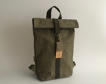 Roll-top Urban backpack"Tajga" , Washable Paper Bag, Vegan Bag, Leather-like Paper, Notebook bag, Roll Up backpack, Non leather design