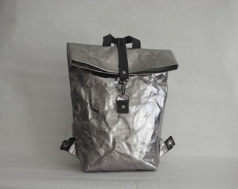 SnapPap Urban Bag "Shiny Nr. 6", " Silver" Urban backpack, Washable Paper Bag, Vegan Bag, Leather-like Paper, Notebook bag,
