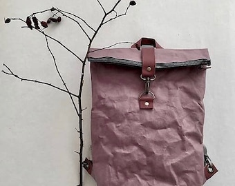 SnapPap- "OLD ROSE" Urban backpack, Washable Paper Bag, Vegan Bag, Schoolbag , Leather-like Paper, Notebook bag, Active