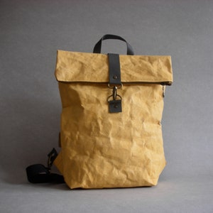 SnapPap- "Yellow" Urban backpack, Washable Paper Bag, Vegan Bag, Schoolbag , Leather-like Paper, Notebook bag, Active
