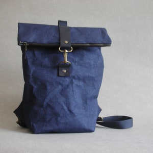 SnapPap- "Navy blue" Urban backpack, Washable Paper Bag, Vegan Bag, Schoolbag , Leather-like Paper, Notebook bag, Active