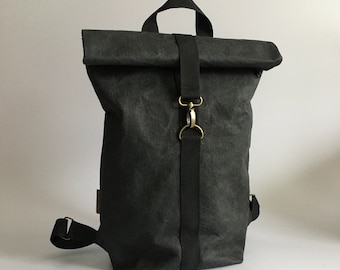 Roll-top Urban backpack, Washable Paper Bag, Vegan Bag, Schoolbag , Leather-like Paper, Notebook bag, Roll Up backpack, Non leather design