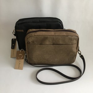 SnapPap Urban Bag " Black and Brown", Urban crossbody, Washable Paper Bag, Vegan Bag, Leather-like Paper,