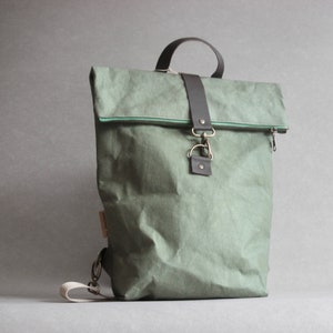 SnapPap- "Army green" Urban backpack, Washable Paper Bag, Vegan Bag, Schoolbag , Leather-like Paper, Notebook bag, Active