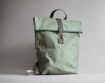 SnapPap- "Army green" Urban backpack, Washable Paper Bag, Vegan Bag, Schoolbag , Leather-like Paper, Notebook bag, Active