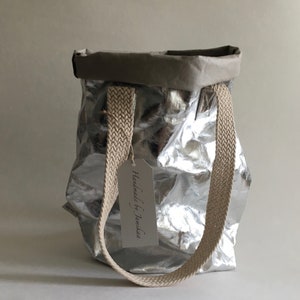 Washpaper Bag XL  "Shiny silver" | SnapPap vegan Leather/ Extra Large Shoulder Bag | Shopper Bag | Eco Paper Bag | Unisex Bag