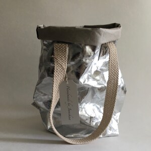 Torba Washpaper XL „Shiny silver” | SnapPap wegańska skóra/bardzo duża torba na ramię | Torba na zakupy | Torba Eco Paper | Torba unisex