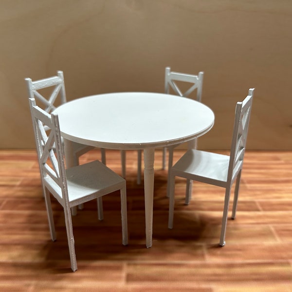 1:12 scale small table and chairs farmhouse style miniature, dining room furniture