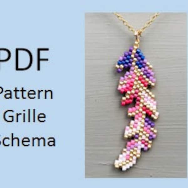 Diagramme brickstich tissage perles miyuki plume / miyuki feather / miyuki pattern / diagramme miyuki / modèle miyuki