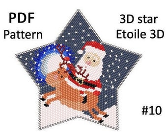 N10 _ Etoile 3D peyote noel père noel / 3D Peyote Star Beading Pattern / Beaded Star Patterns santa claus