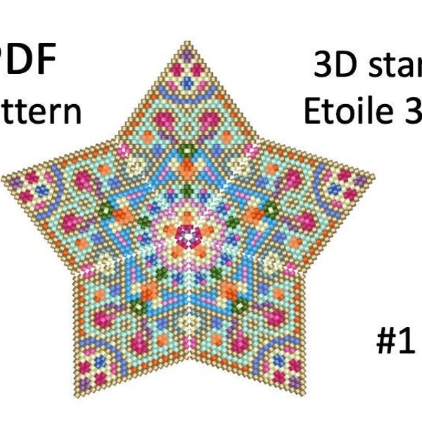 N1 _ Etoile 3D peyote Mandala / 3D Peyote Star Beading Pattern / Beaded Star Patterns