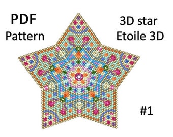 N1 _ Etoile 3D peyote Mandala / 3D Peyote Star Beading Pattern / Beaded Star Patterns