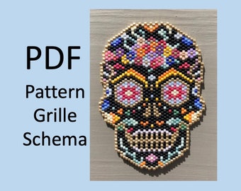 Peyote pattern brickstich weaving beads black skullhed / miyuki pattern / miyuki diagram / miyuki model