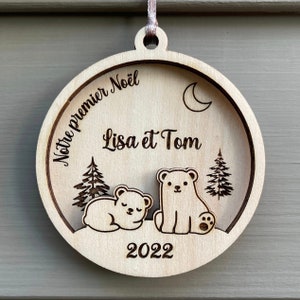 Personalized wooden embossed christmas ball for twins or couple, twins or lovers christmas gift