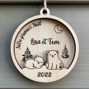 Personalized wooden embossed christmas ball for twins or couple, twins or lovers christmas gift