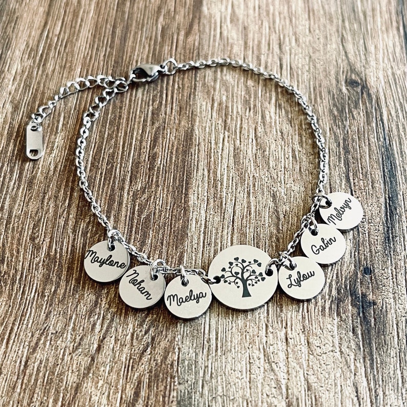 Bracelet personnalisé arbre de vie et médailles prénoms Argent