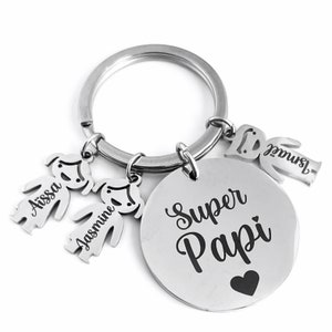 Grandpa's Day gift, grandfather gift idea, personalized stainless steel key ring with children