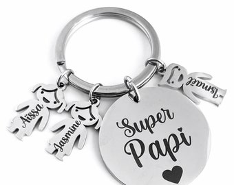 Grandpa's Day gift, grandfather gift idea, personalized stainless steel key ring with children