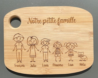 Planche personnalisée famille en bois de bambou, cadeau personnalisé