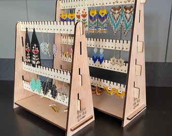 Adjustable wooden jewelry organizer for earrings and jewelry