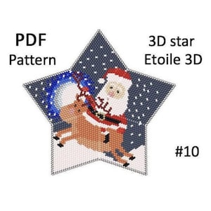 N10 _ Estrella de peyote 3D de Navidad para Papá Noel / Patrón de cuentas de estrella de peyote 3D / Patrones de estrellas de cuentas para Papá Noel