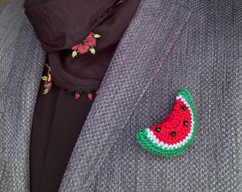 Watermelon handcrocheted pin brooch Palestine keyring summer accessories