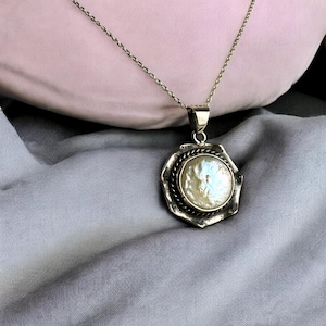Handmade Sterling Silver Mother of Pearl Pendant Necklace - Stone of Wisdom
