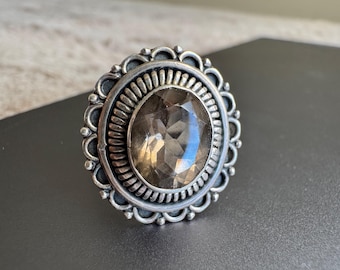 Vintage 90s Sterling Silver Citrine Ring | Boho Artisan Jewelry, Size 7