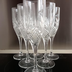 Set of 6 Cristal De France Lead Crystal Champagne Flutes, Glasses