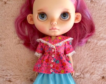 Blythe Doll Pink Shawl Collar Shirt