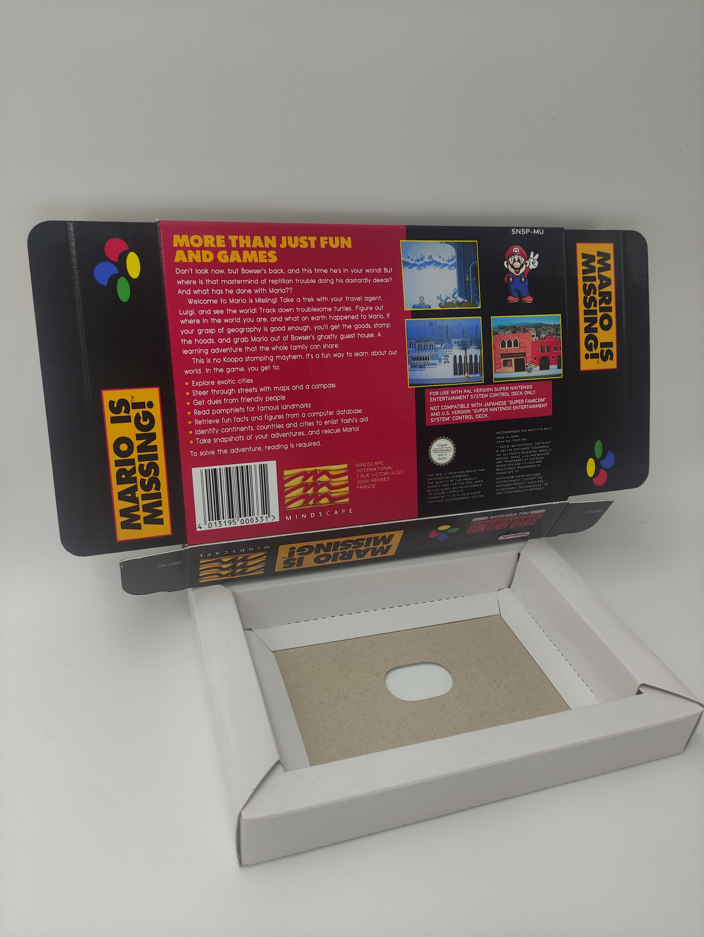 Mario is Missing! Replacement Box With Inner Tray Option SNES