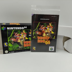Donkey Kong 64 - Doos, handleiding, Binnenste lade - NTSC, PAL of Australian PAL - N64 - dik karton zoals in het origineel. Topkwaliteit !!