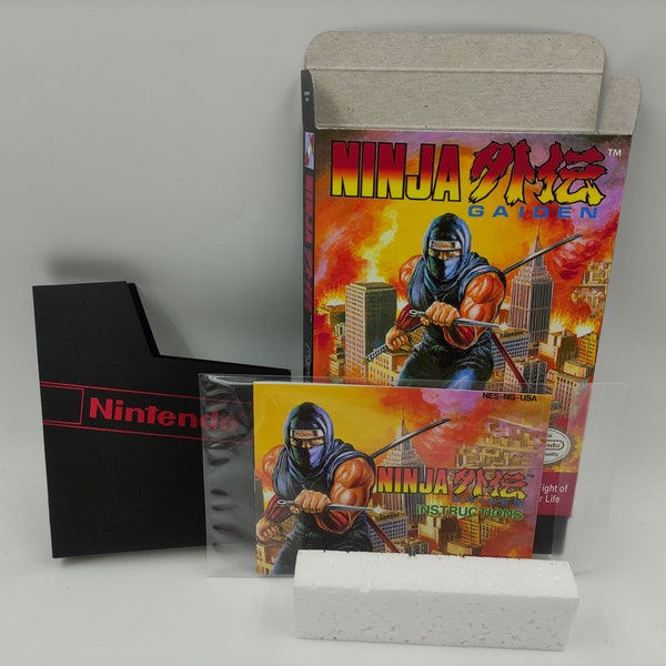 Ninja Gaiden/ Shadow Warriors - Replacement Box, Manual, Dust Cover, Block - NTSC or PAL - NES - thick cardboard as in the original.