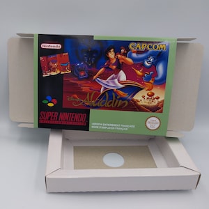 Aladdin – PAL of NTSC – vervangende doos met optie voor binnenlade – SNES – dik karton zoals in het origineel. Topkwaliteit!