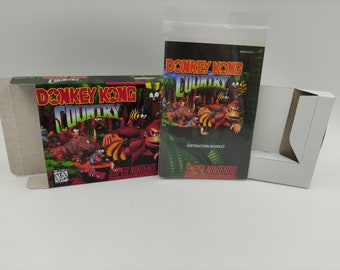 Donkey Kong Country - Replacement Box, Manual, Inner tray - PAL or NTSC - SNES - thick cardboard as in the original. Top Quality !