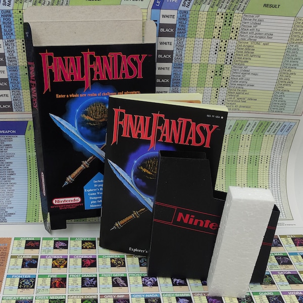 Final Fantasy - Replacement Box, Manual, Map, Dust Cover, Block - NES - NTSC or PAL - thick cardboard as in the original. Top Quality !