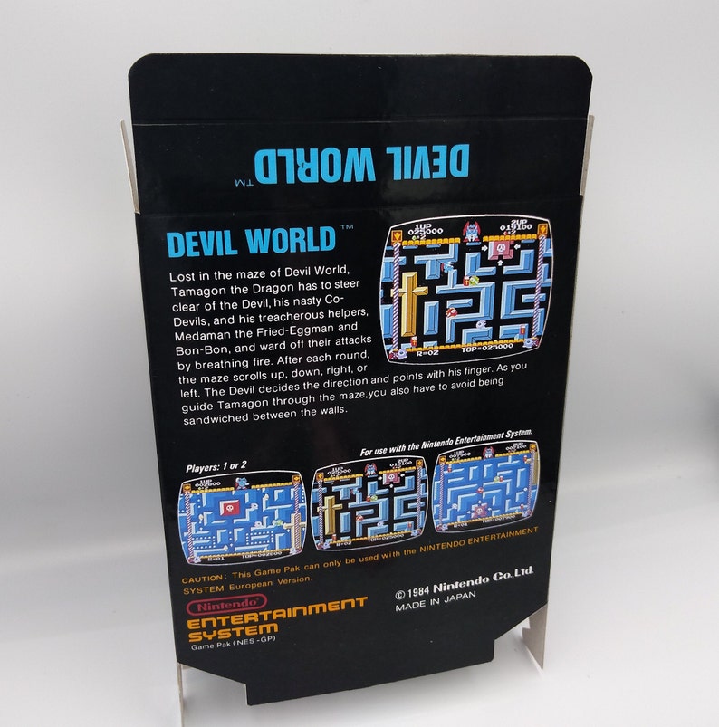 Devil World Replacement small Box, Dust Cover, Block PAL NES thick cardboard as in the original. HQ image 2