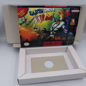 Earthworm Jim - Replacement box with inner tray option - NTSC or PAL - SNES - thick cardboard. Top Quality !