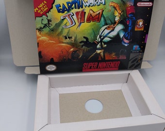 Earthworm Jim - Replacement box with inner tray option - NTSC or PAL - Super Nintendo/ SNES - thick cardboard. Top Quality !