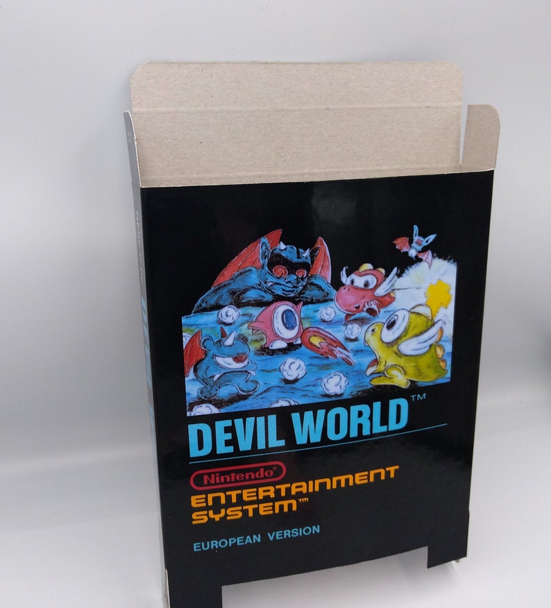 Devil World Replacement small Box, Dust Cover, Block PAL NES thick cardboard as in the original. HQ image 1