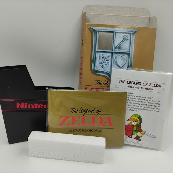 The Legend of Zelda - Replacement Box, Manual, Map, Dust Cover, Block - PAL or NTSC - NES - thick cardboard as in the original. Hq!