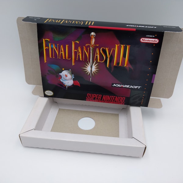 Final Fantasy III - Replacement box with inner tray option - SNES - thick cardboard as in the original. Top Quality !