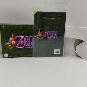 The Legend of Zelda Majora's Mask - vervangende doos, handleiding, binnenlade - NTSC, PAL of Australische PAL - N64 - dik karton.