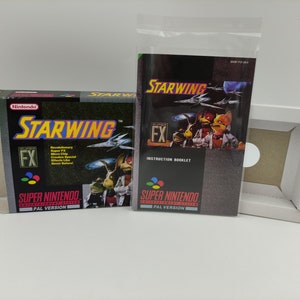 Starwing - vervangende doos, handleiding, binnenlade - PAL- of NTSC-regio - SNES - dik karton.