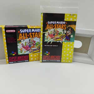 Super Mario All Stars - NTSC ou PAL - Boîte de rechange, manuel, plateau intérieur - SNES - carton épais comme dans l'original. Qualité supérieure !