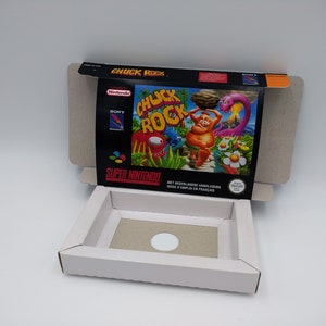 Chuck Rock - Remplacement de la boîte de rechange avec option de plateau intérieur - Région PAL ou NTSC - SNES - Carton épais comme dans l&#39;original.