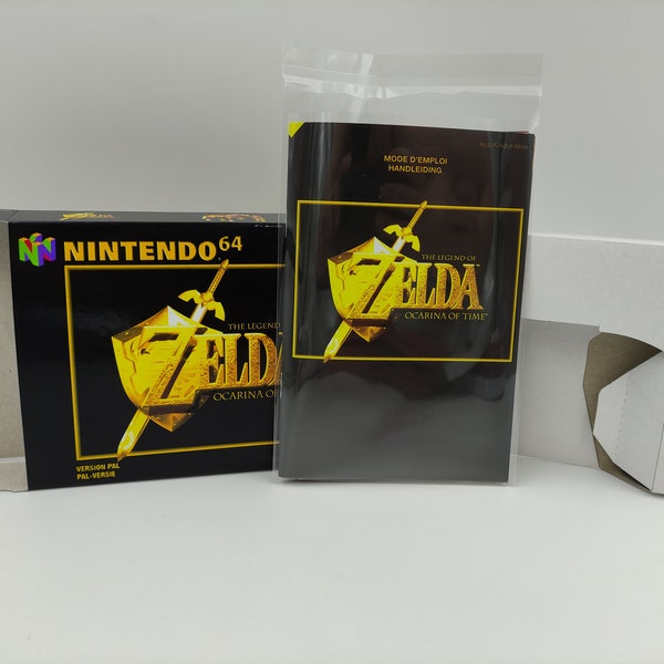 The Legend of Zelda Ocarina of Time - Boîte de rechange, manuel, plateau intérieur - NTSC, PAL ou PAL australien - Nintendo 64 - Carton épais.