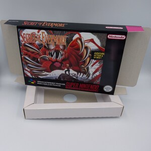Secret of Evermore - Vervangende doos met binnenbakoptie - PAL of NTSC - SNES - dik karton zoals in het origineel.