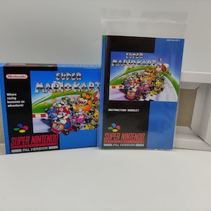 Super Mario Kart - vervangende doos, handleiding, binnenlade - PAL- of NTSC-regio - SNES- dik karton. Topkwaliteit!