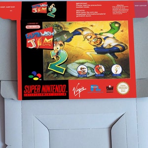 Earthworm Jim 2 Boîte de remplacement avec option plateau intérieur PAL ou NTSC Super Nintendo/ SNES carton épais. PAL